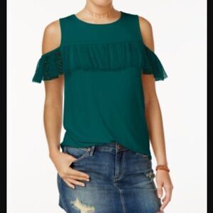 Gypsies & Moondust Be Bop Ruffle-Trim Cold-Shoulder Top NWT